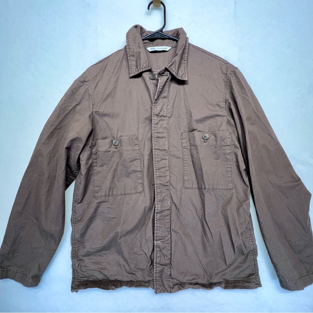 Zara Men’s Twill Utility Coat‎ Brown-Small